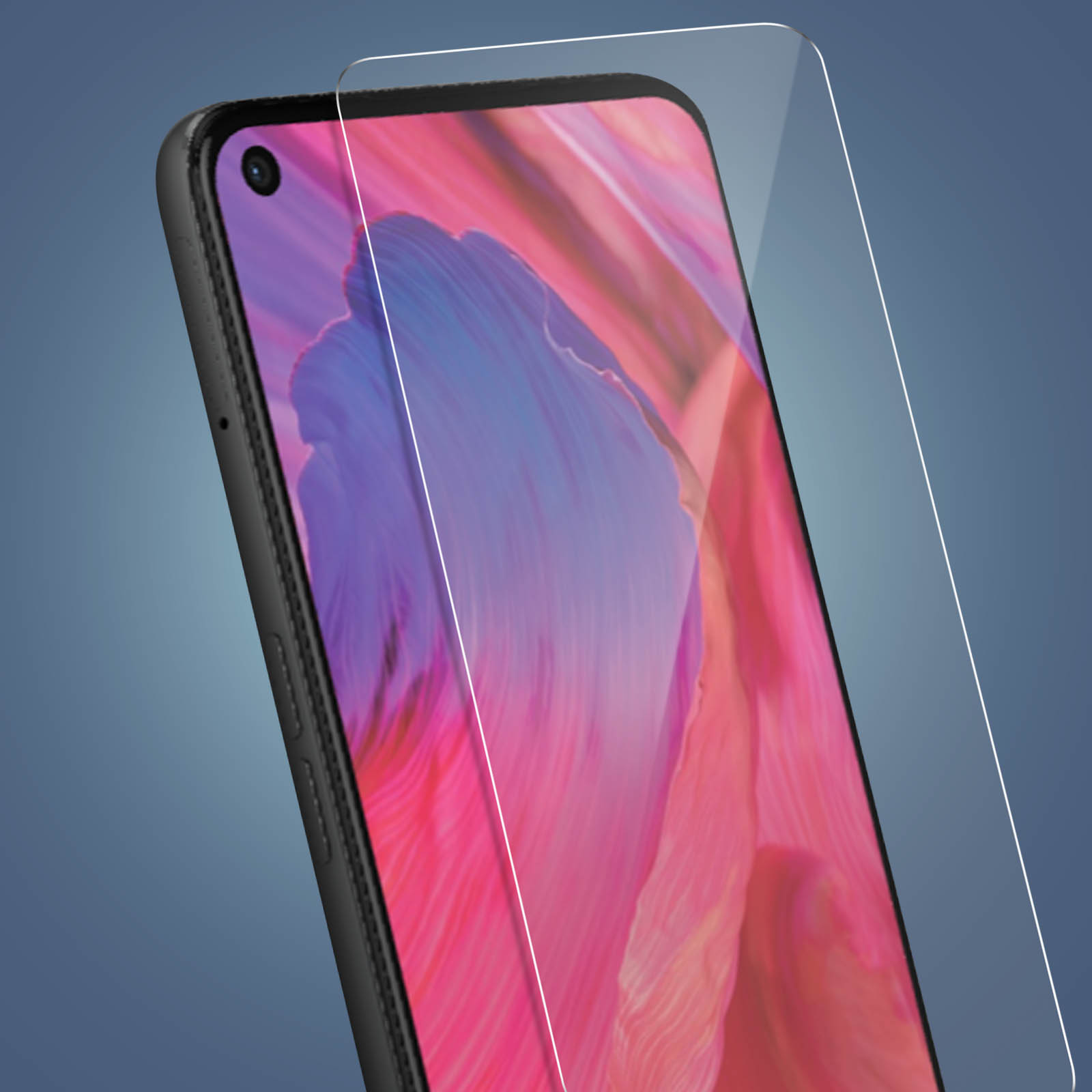 Uno smartphone con proteggi schermo. Lo schermo mostra un motivo astratto e colorato.