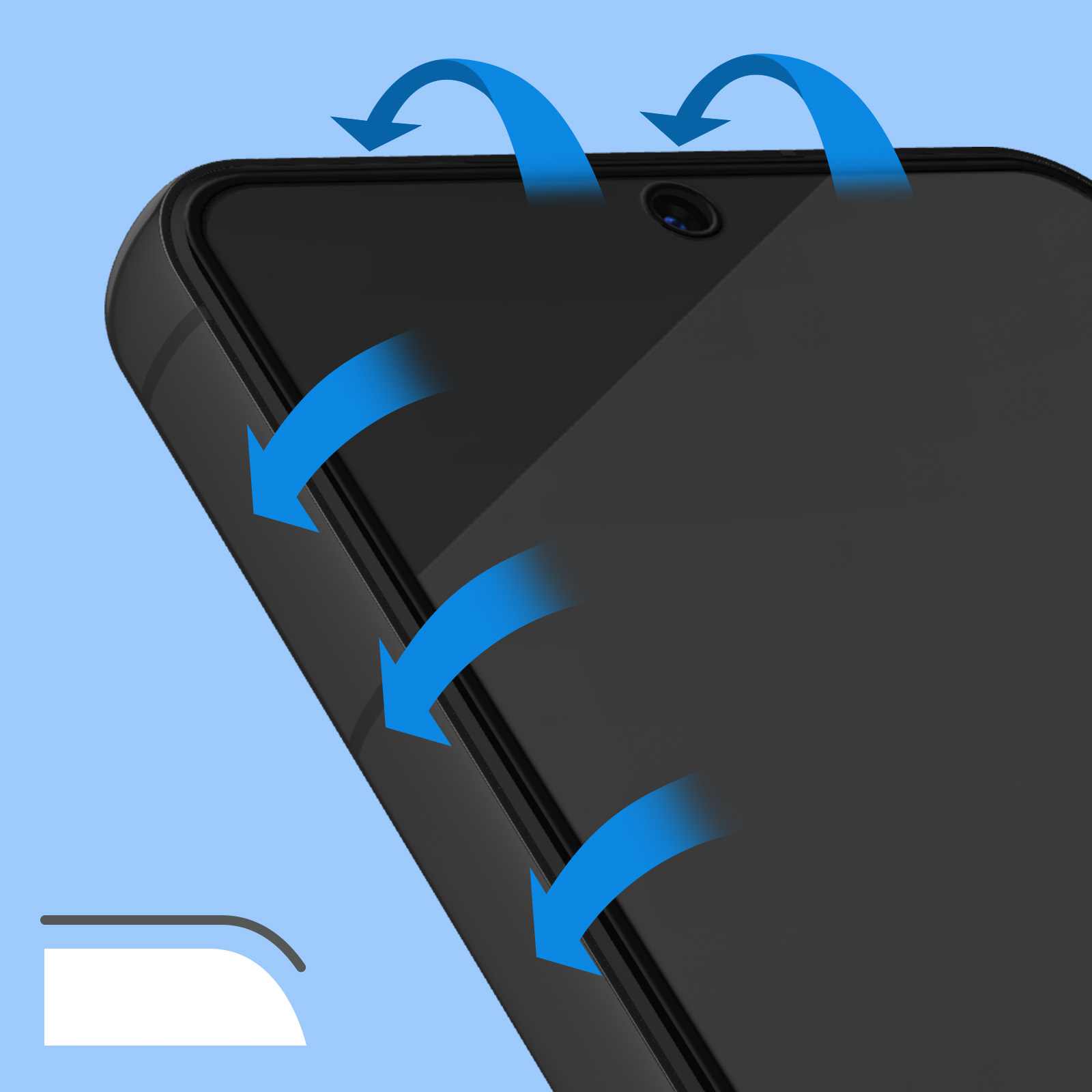 Smartphone noir avec des flèches bleues indiquant le flux d'air.