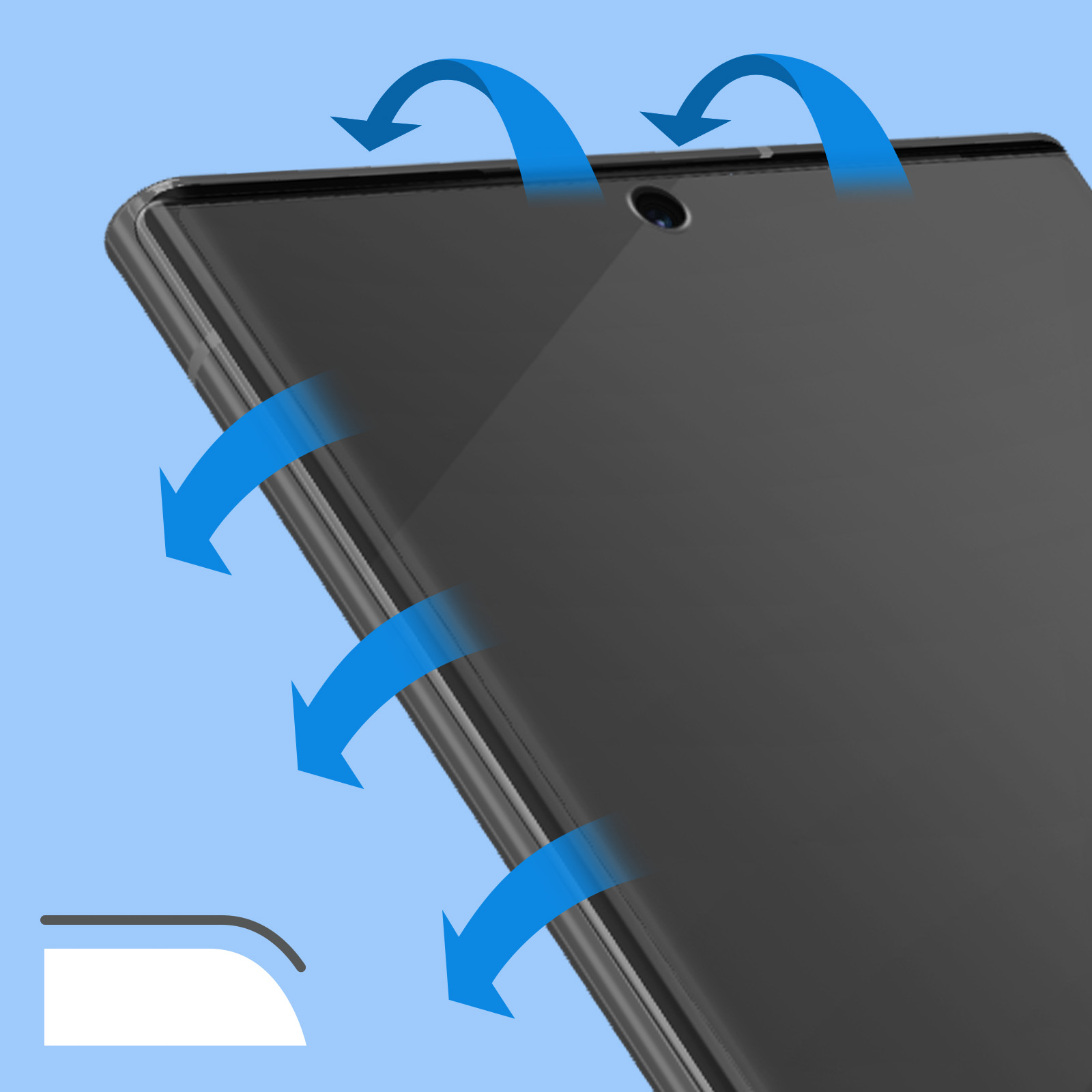 Un smartphone avec des flèches bleues indiquant le flux d'air.