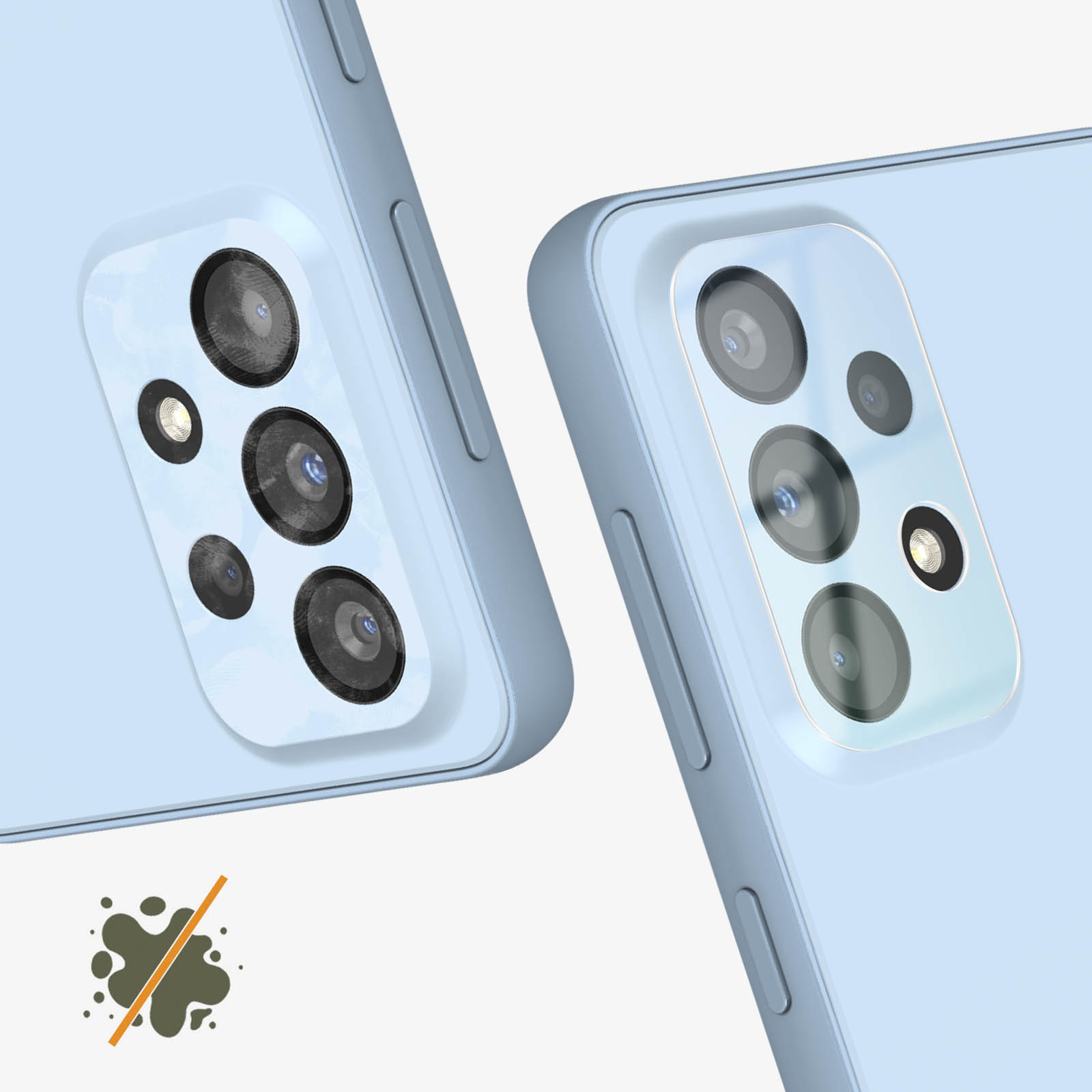 Dos smartphones azul claro con cámaras sobre fondo blanco.