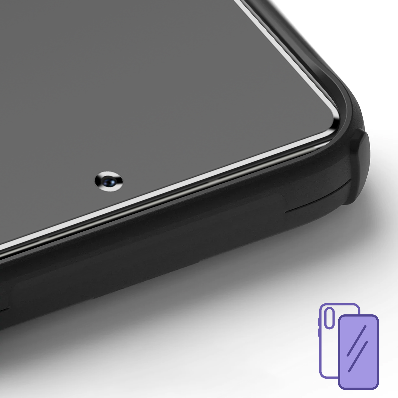 Primo piano di una custodia nera per smartphone con sensore della fotocamera.