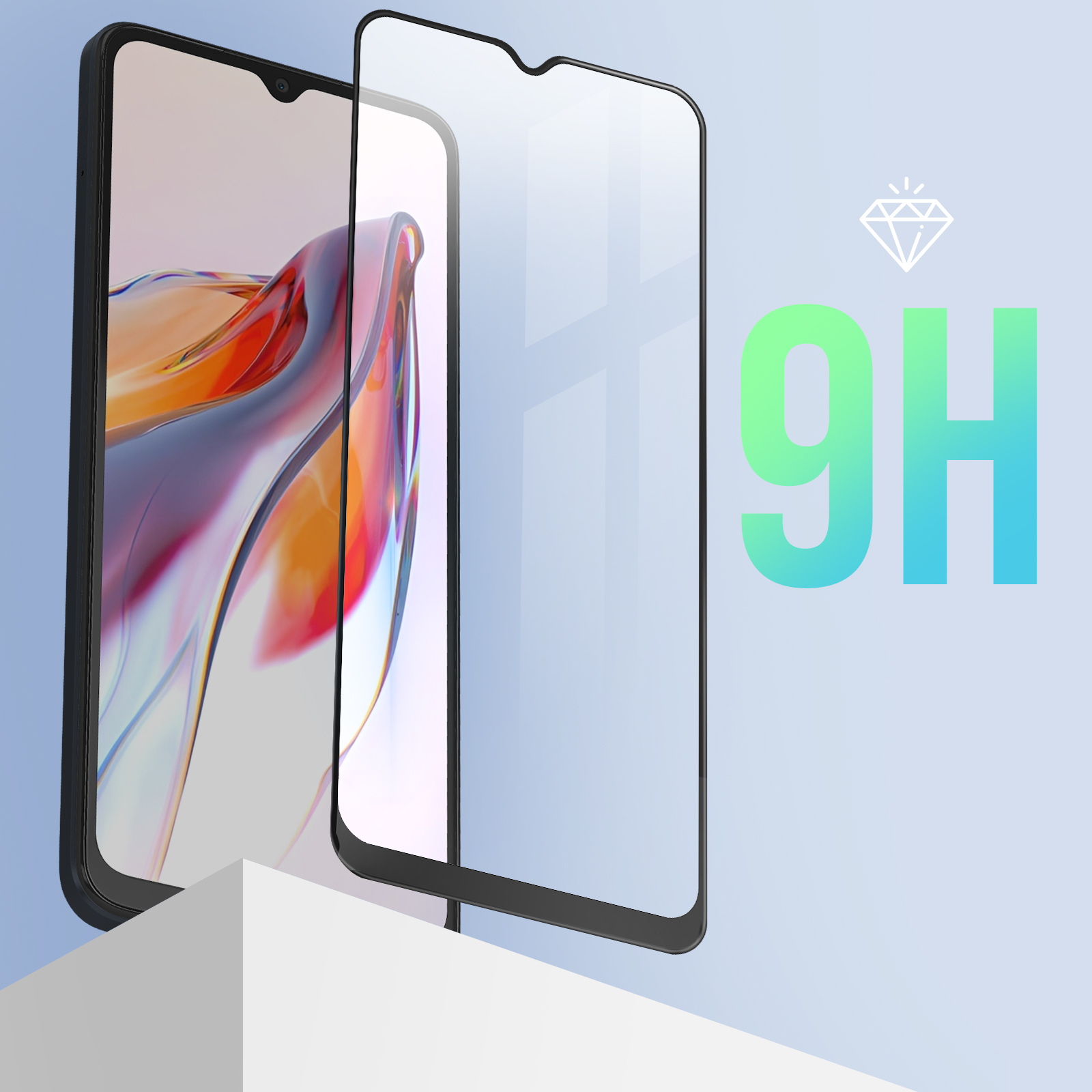 Un smartphone avec protecteur d'écran, dureté 9H.