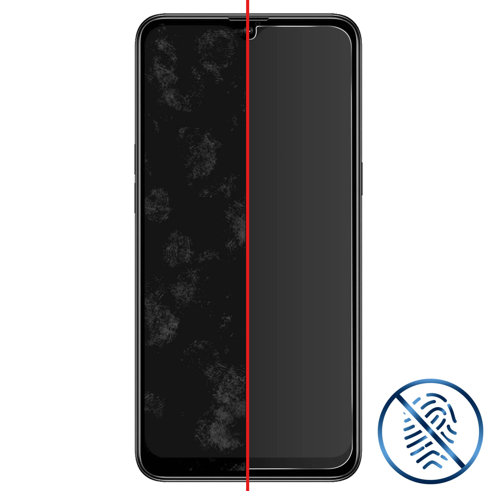 Écran de smartphone avec empreintes digitales à gauche et propre à droite.