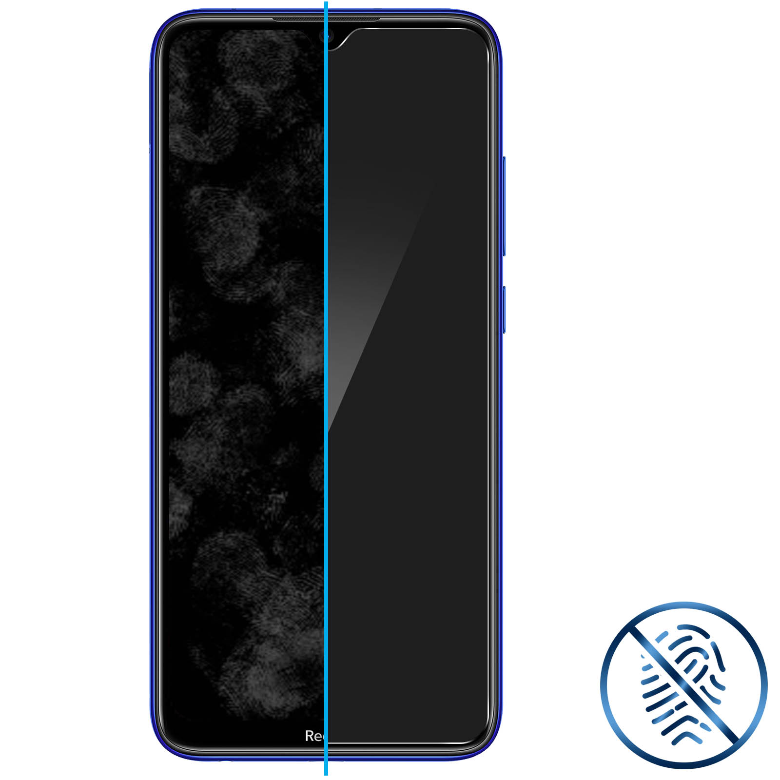 Uno smartphone con una protezione per lo schermo che mostra le impronte digitali.