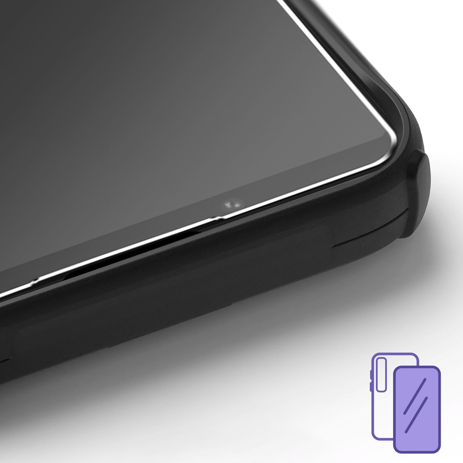 Gros plan d'une coque de téléphone noire avec une partie de l'écran visible.