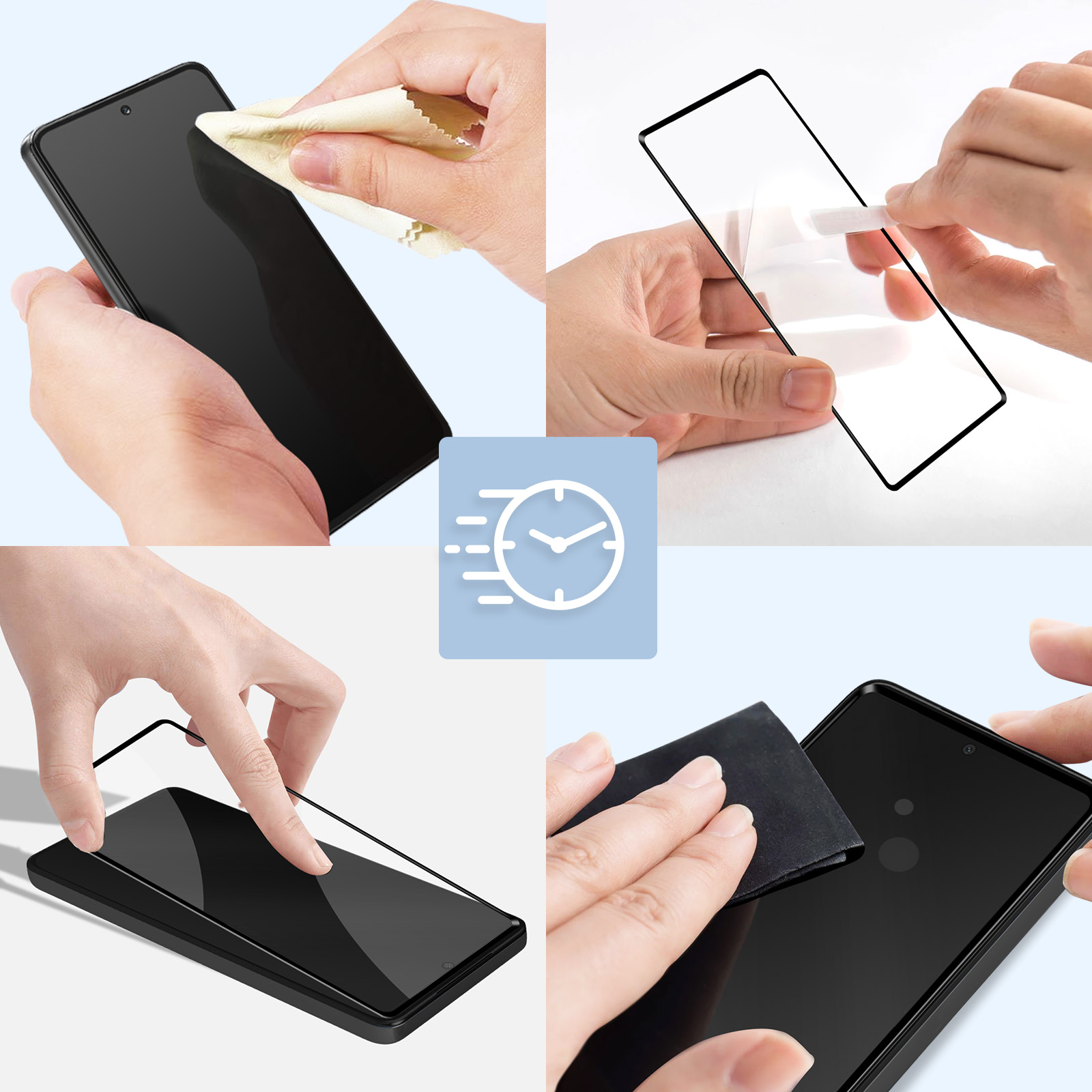 Guida passo passo per applicare una protezione per schermo a uno smartphone.