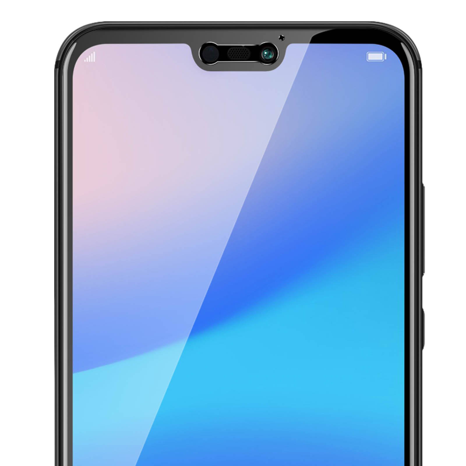 Gros plan d'un smartphone avec encoche, appareil photo et écran coloré.