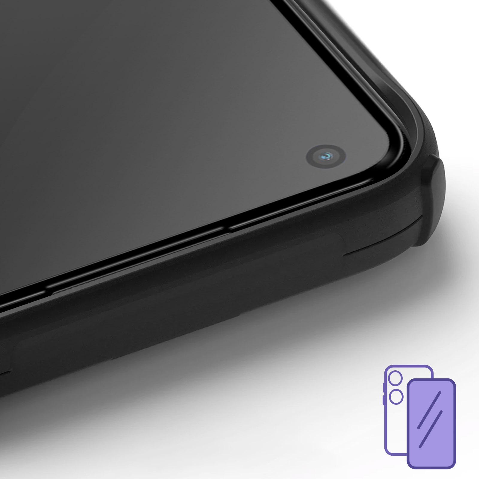Gros plan d'une coque de téléphone noire avec découpe pour appareil photo.
