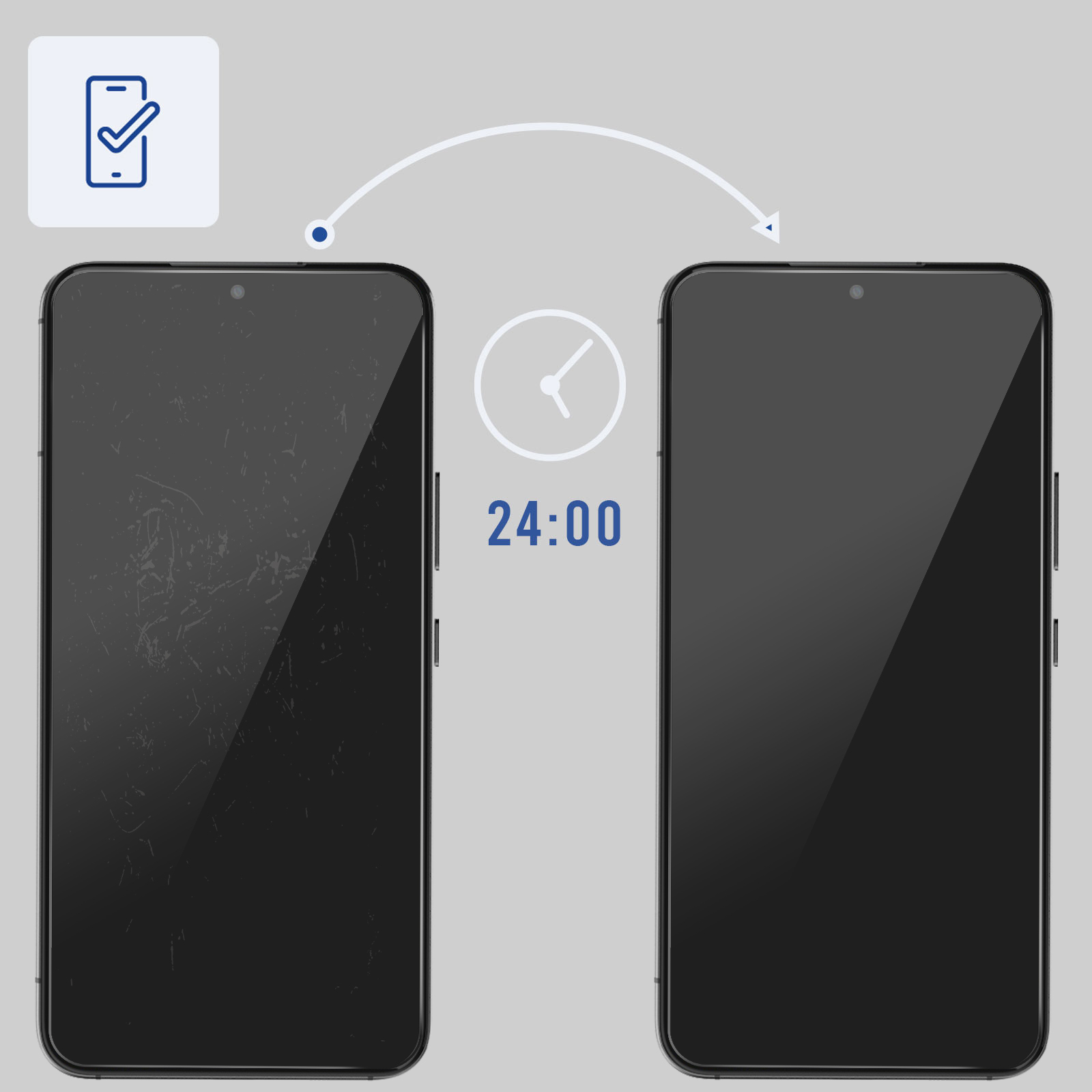 Confronto tra due telefoni: uno graffiato, l'altro impeccabile dopo 24 ore.