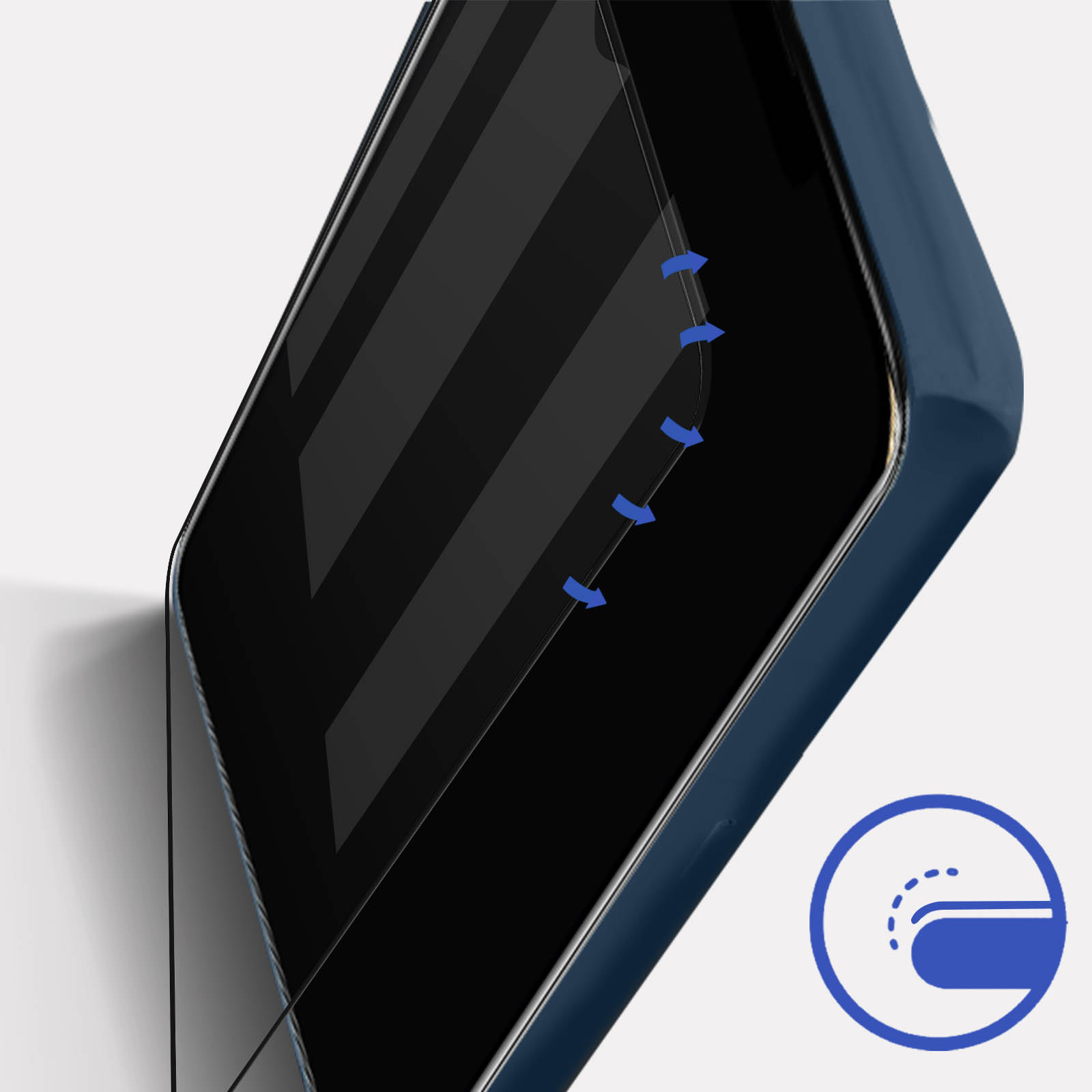 A blue phone with a black screen and arrows pointing to the edge.