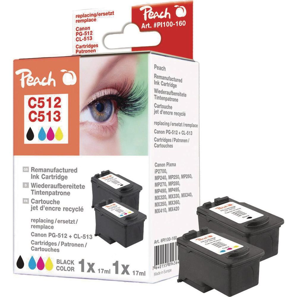 Cartucce d'inchiostro Peach per stampanti Canon, nero e colore, 17ml.