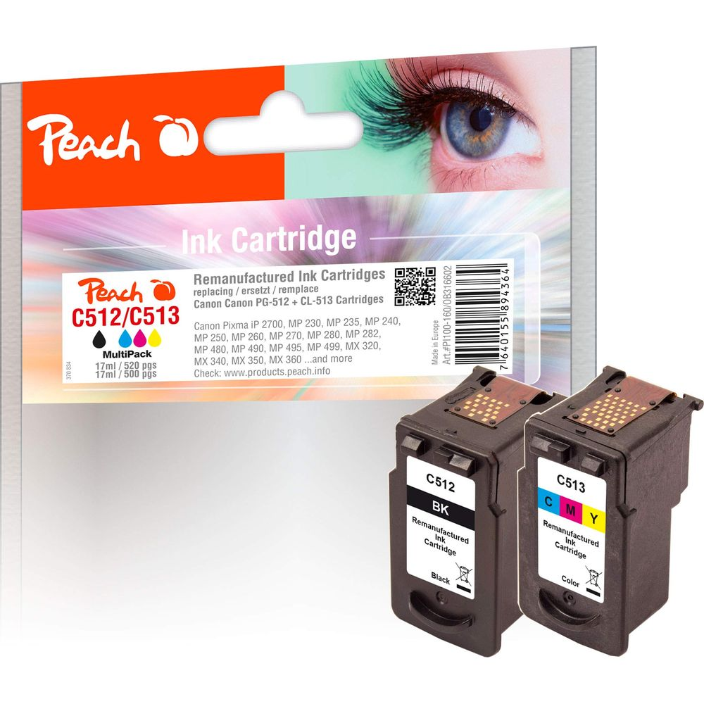Cartucce d'inchiostro Peach C512/C513 Multipack, sostituzione per Canon PG-512/CL-513.