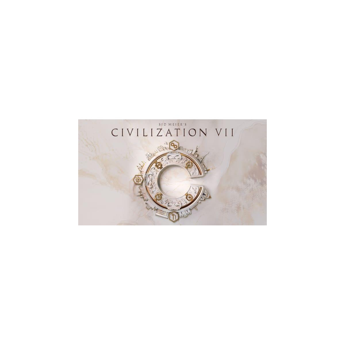Logo di Sid Meier's Civilization VII con una C stilizzata e sagome di città.