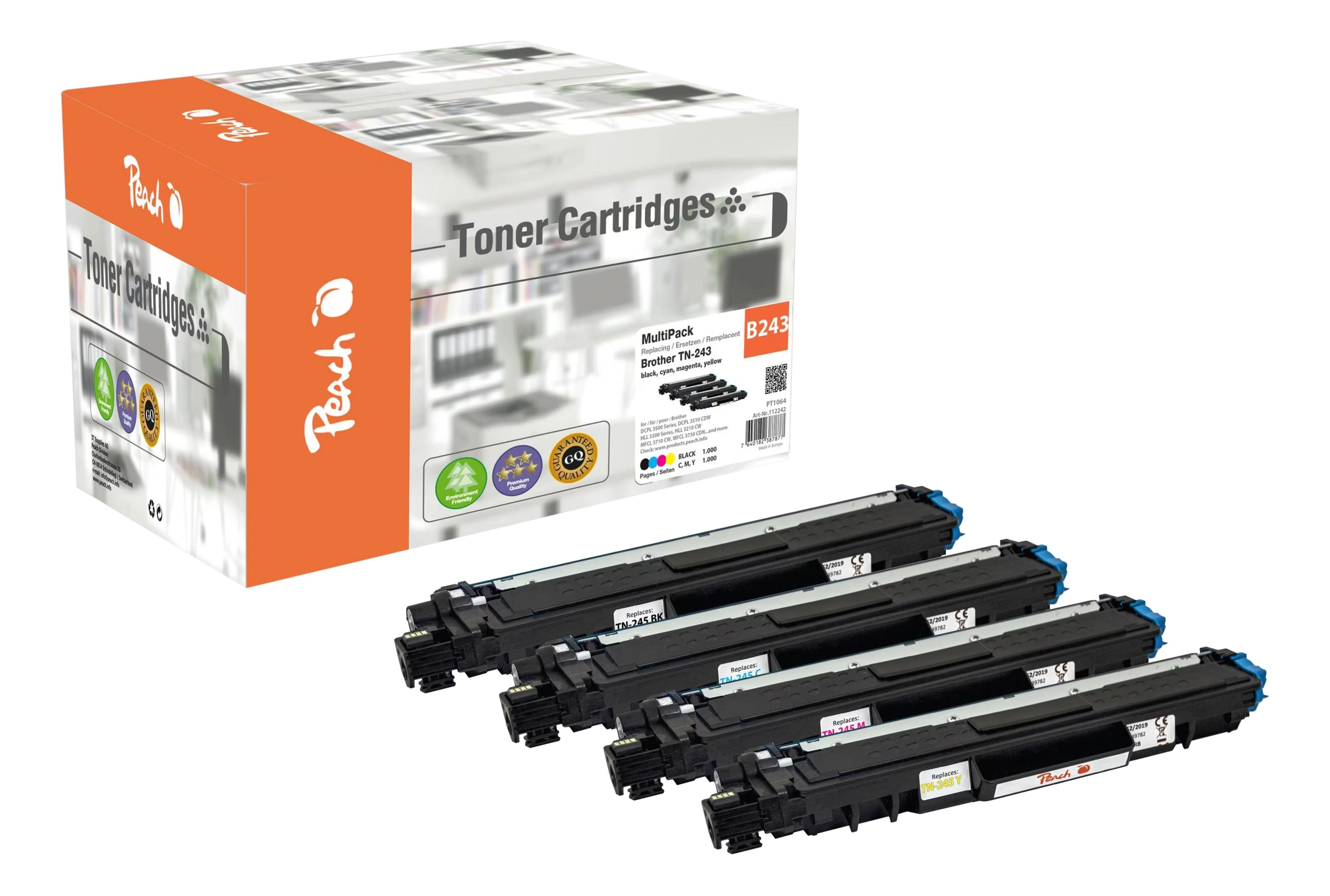 Confezione multipla di cartucce toner Peach per Brother TN-243 nero, ciano, magenta, giallo.