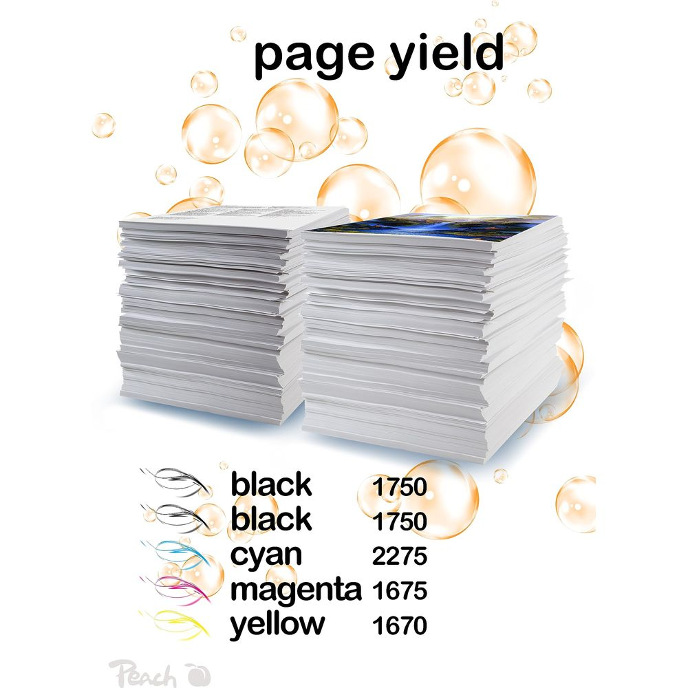 Deux piles de papier à côté des noms de couleurs et des chiffres. "Page Yield" écrit.
