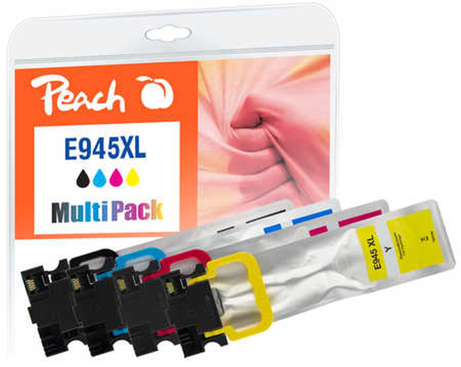 Cartucce d'inchiostro Peach E945XL MultiPack: nero, blu, magenta e giallo.
