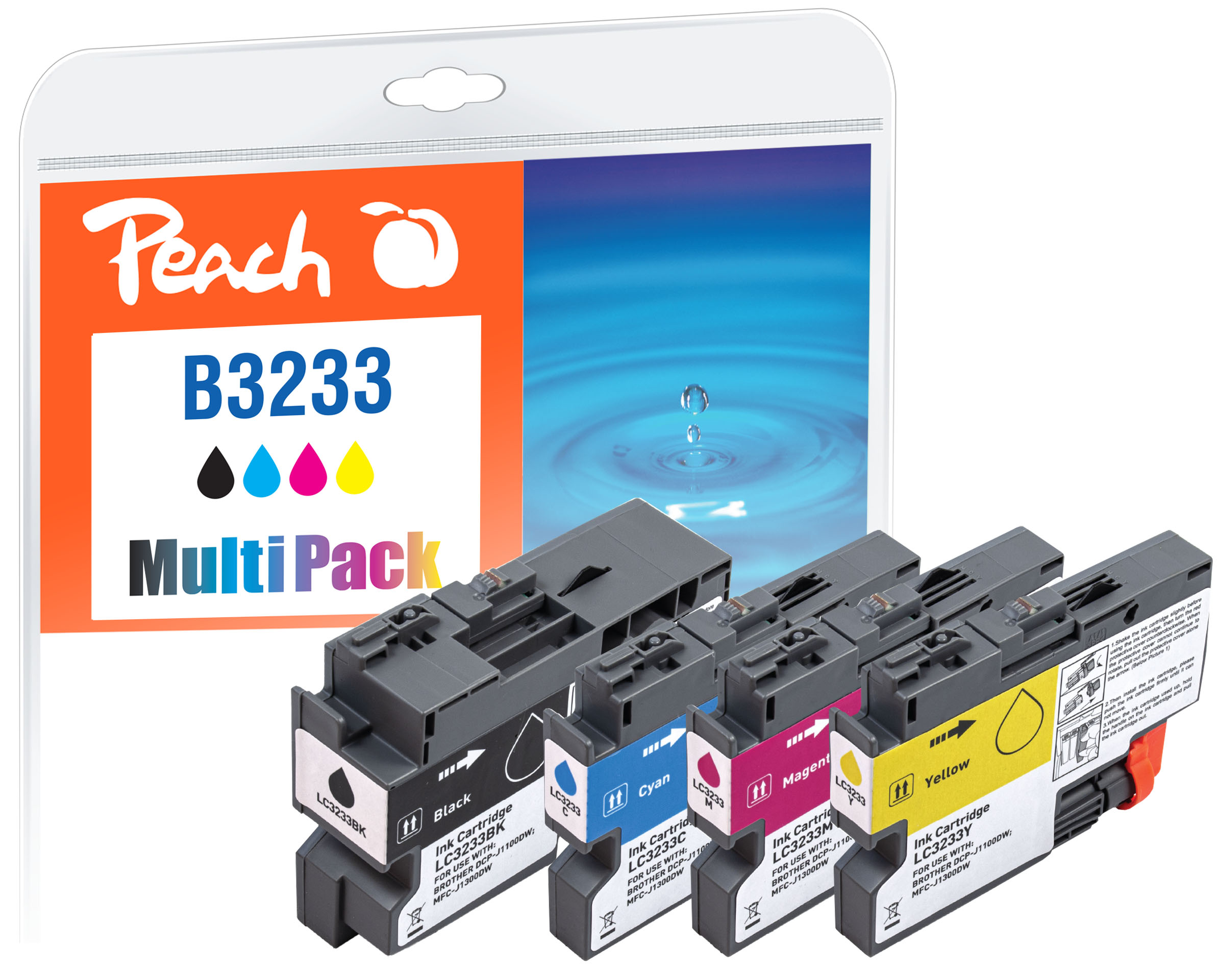 Peach B3233 Multipack: Cartucce d'inchiostro nere, ciano, magenta, gialle.