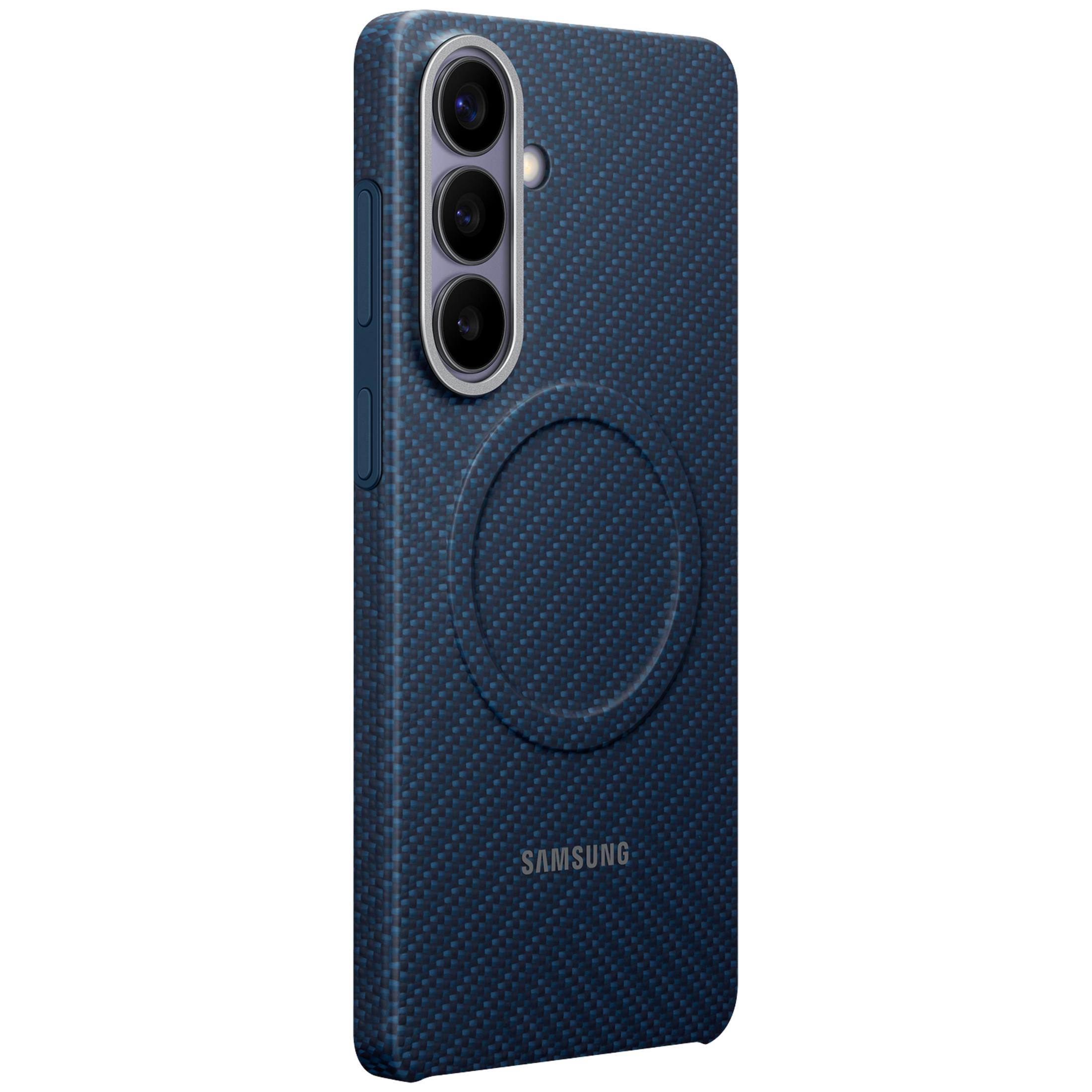 Dunkelblaue Handyhülle mit dreifacher Kamera und Samsung-Logo.