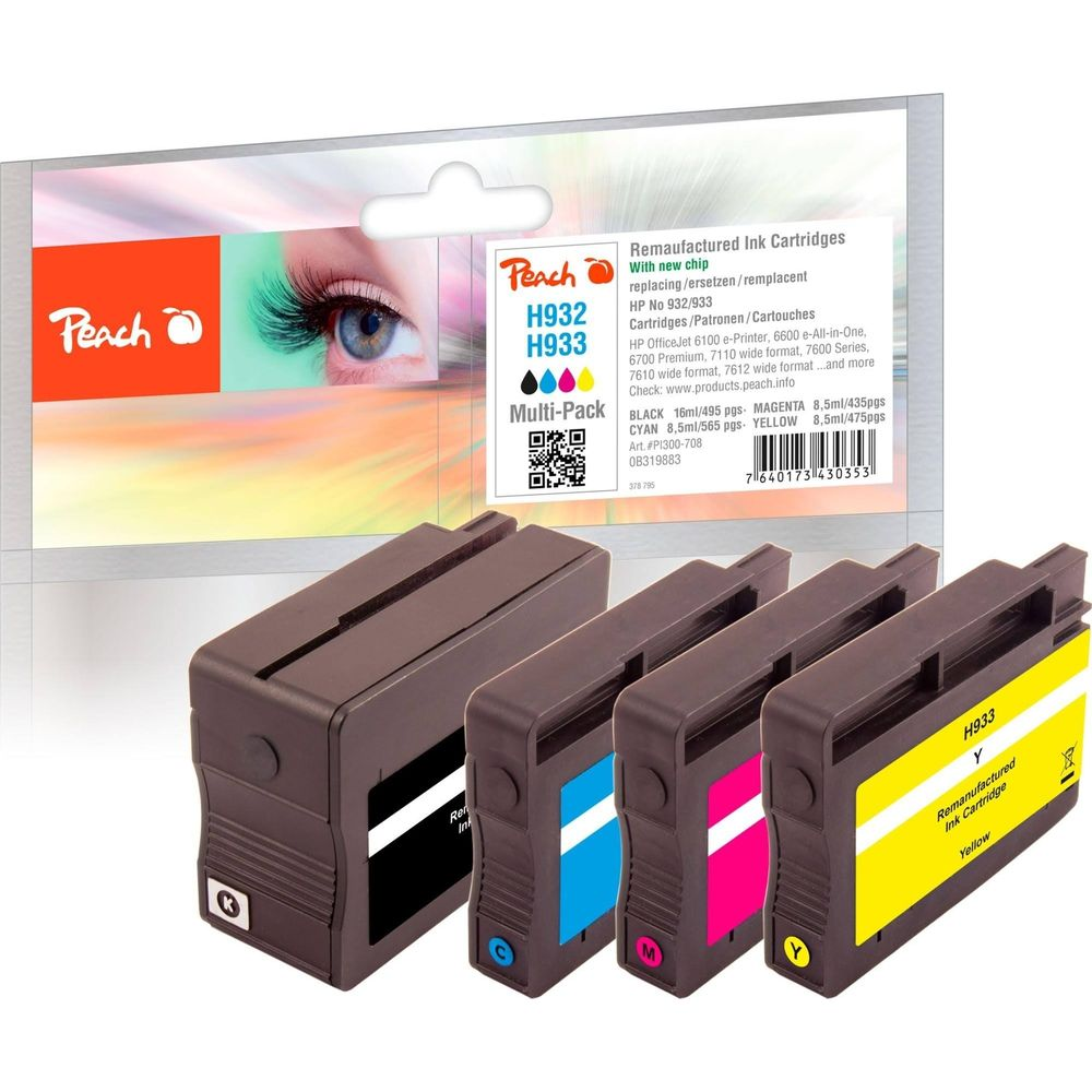 Multipack cartucce d'inchiostro Peach per stampanti HP con chip. Nero, Ciano, Magenta, Giallo.