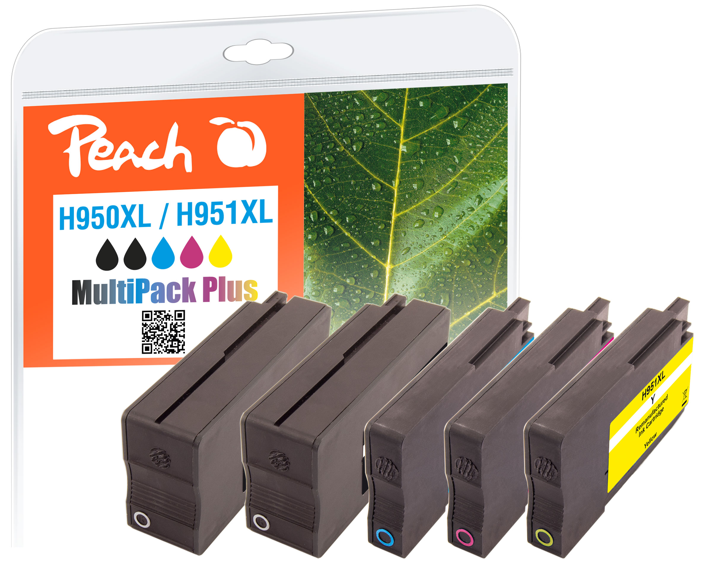 Cartucce d'inchiostro Peach MultiPack Plus: H950XL/H951XL. Quattro cartucce mostrate.