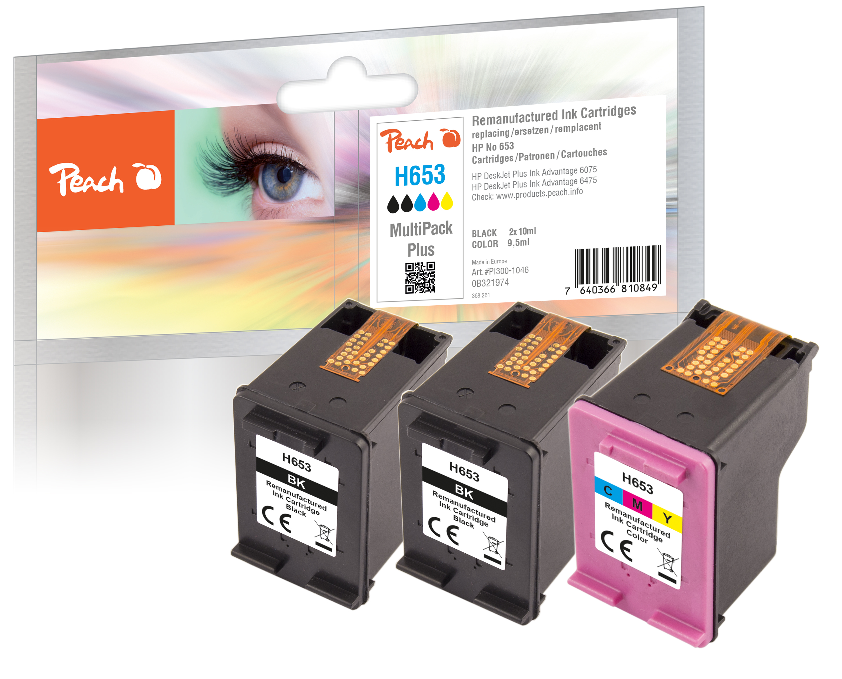 Cartucce d'inchiostro Peach H653: Nero, Colore. Confezione multipla per stampanti HP.