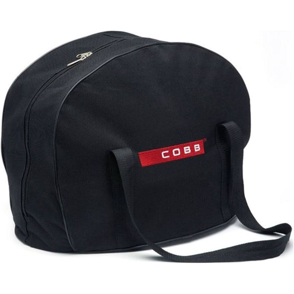 Borsa nera COBB con logo rosso e due manici, chiusura con cerniera in alto.