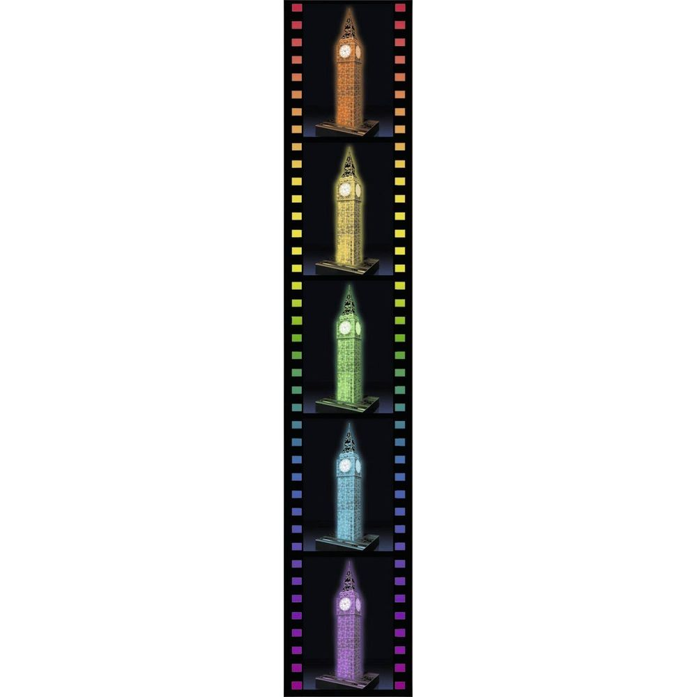 Big Ben in verschiedenen Regenbogenfarben auf einem Filmstreifen.