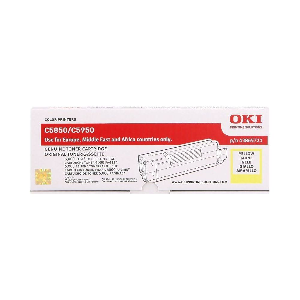 OKI C5850/C5950 gele toner cartridge voor kleurenprinters, 6000 pagina's.
