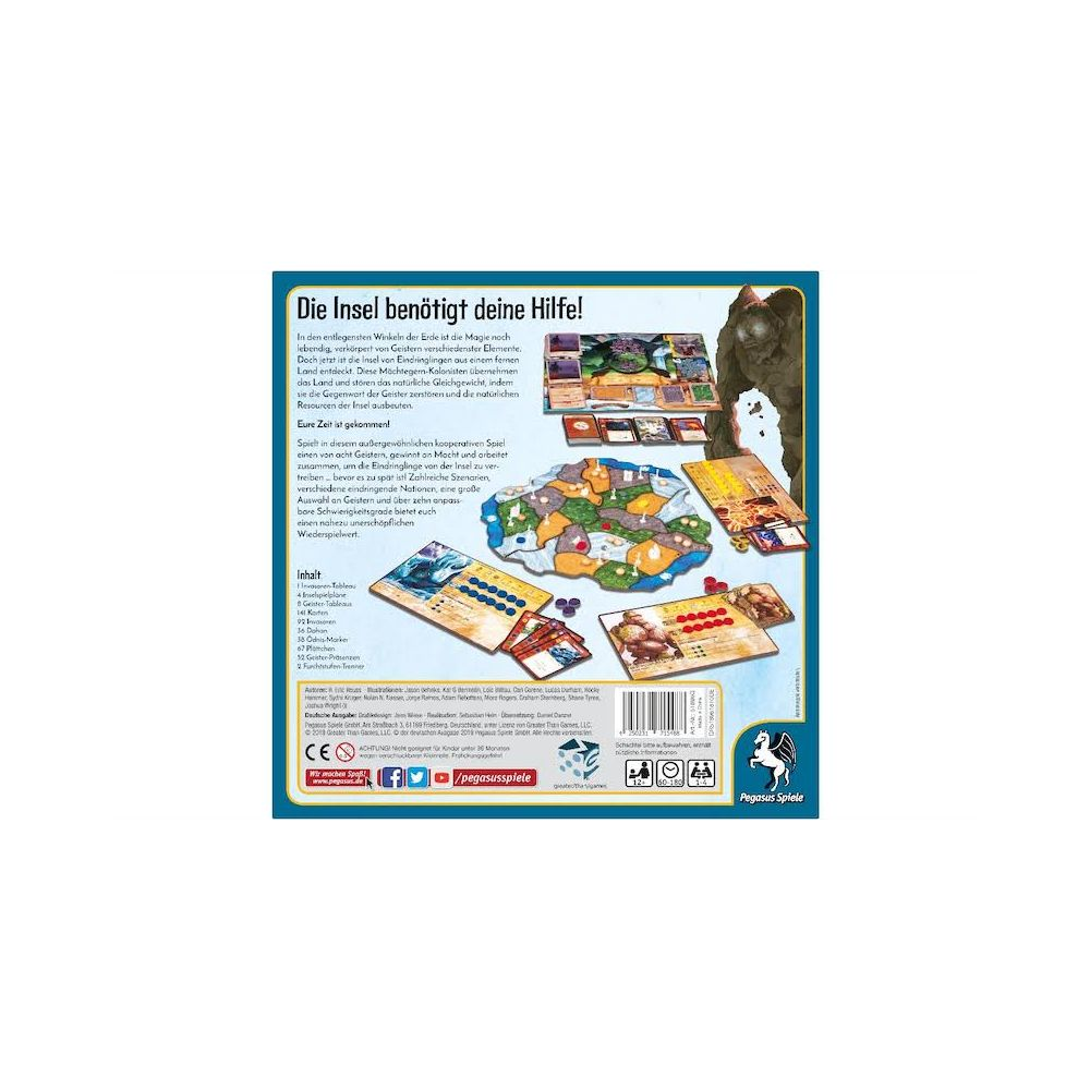 Plateau de jeu et composants pour un jeu de société coopératif sur les esprits et les envahisseurs.