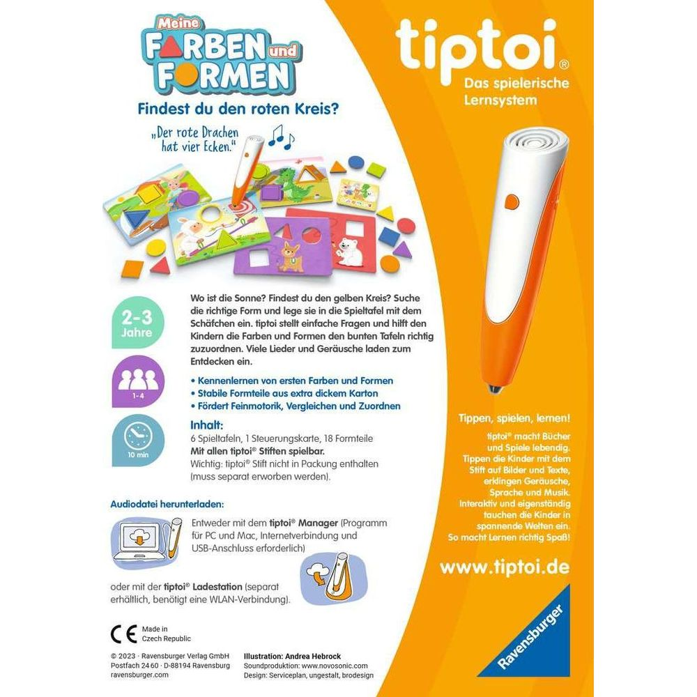 Il gioco tiptoi 'Colori e Forme' con tavoli da gioco, penna e pezzi per bambini.
