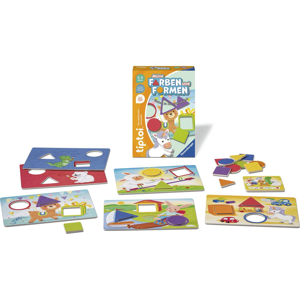 Gioco da tavolo con pezzi colorati e motivi animali, su sfondo bianco.