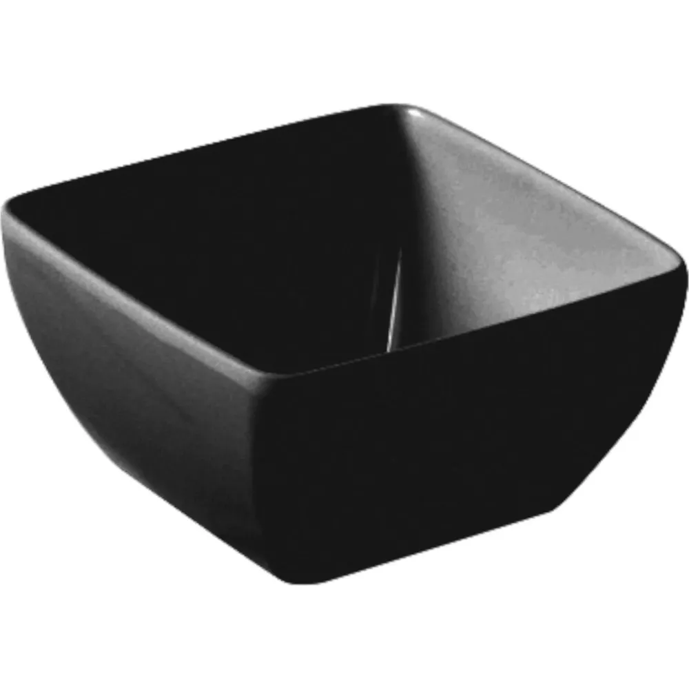 Eine schwarze, quadratische Schale mit abgerundeten Ecken, die von vorne links gezeigt wird.