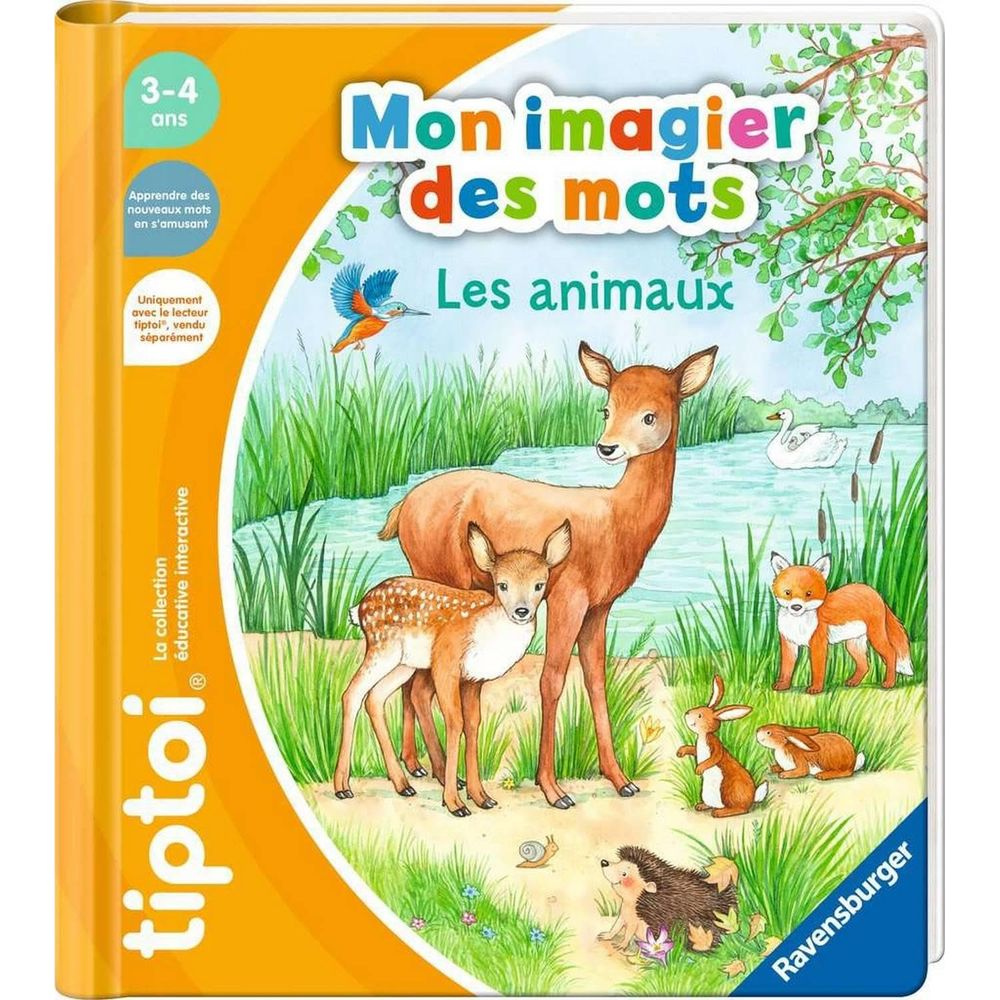 Copertina libro per bambini con animali del bosco: cervi, volpi, conigli, riccio, lumaca, uccello.