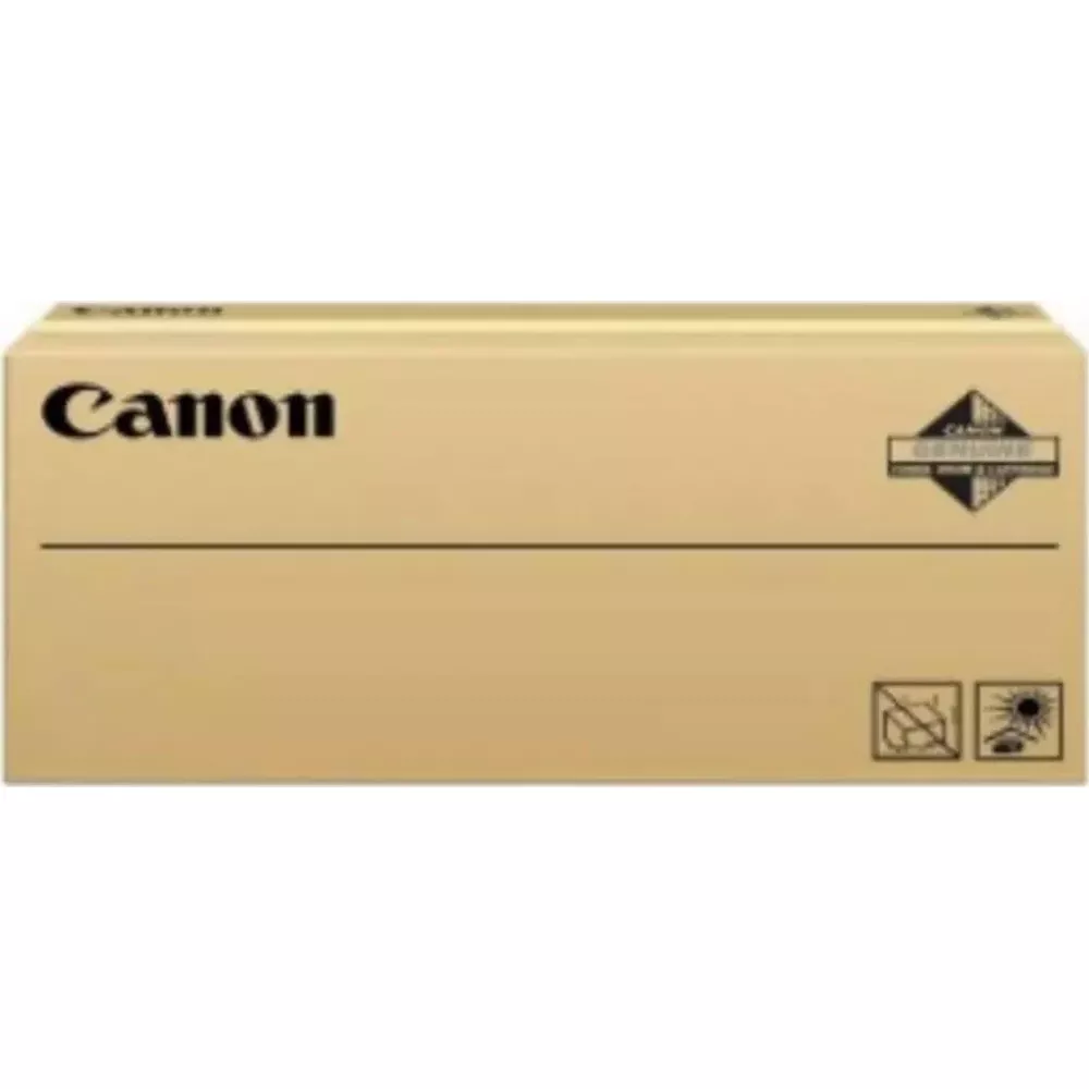 A tan Canon box with black text and logos. Two warning symbols are visible.