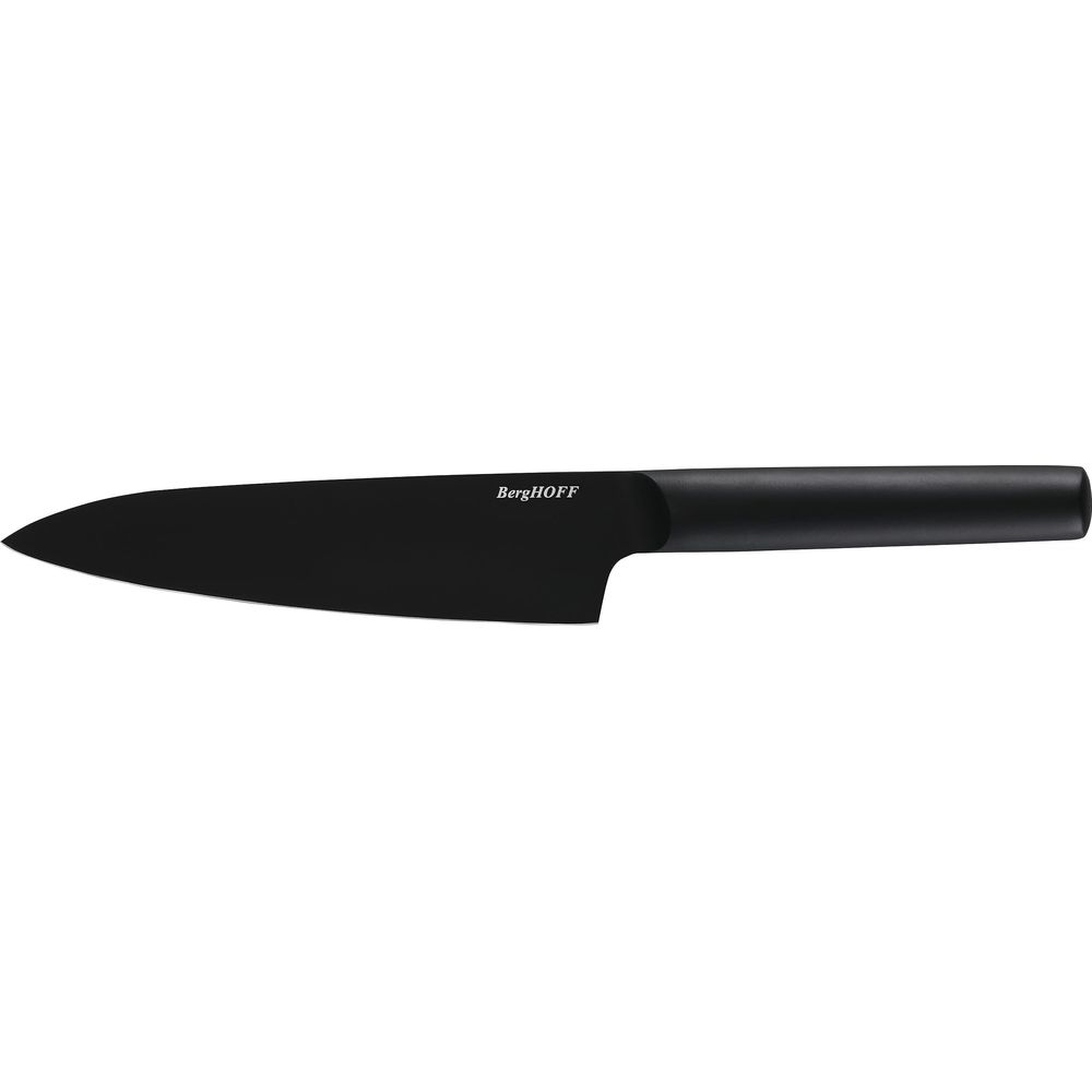 A black chef's knife with the BergHOFF logo on the blade.