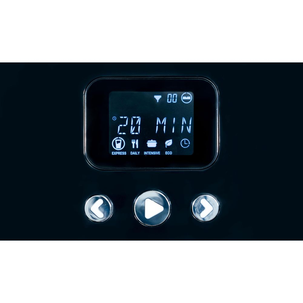 Display digitale mostra 20 MIN, con icone per modalità Express, Giornaliera, Intensiva, Eco.