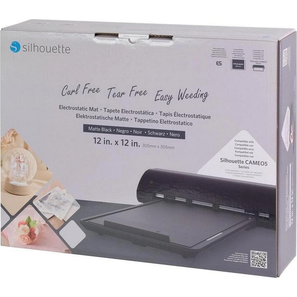 Verpackung einer schwarzen Silhouette Schneidemaschine mit Matte.