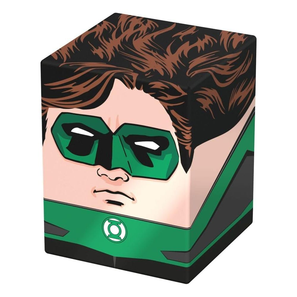 Une boîte représentant le visage de Green Lantern, cheveux bruns et masque vert.
