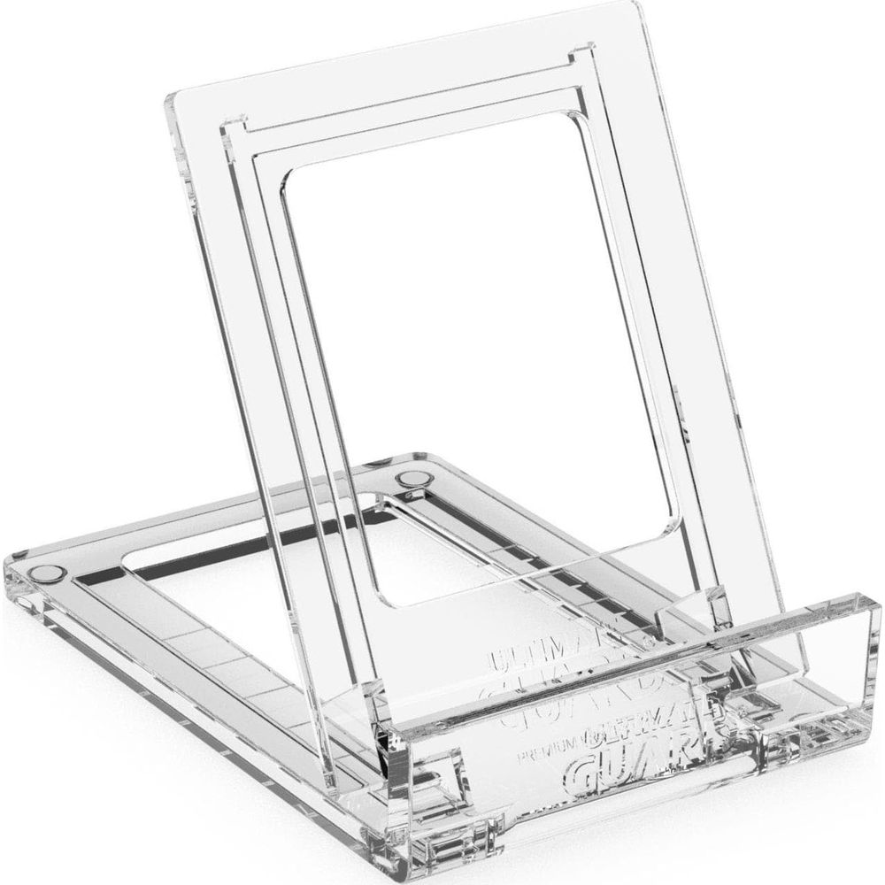 Support transparent pour cartes à deux compartiments, sur fond blanc.