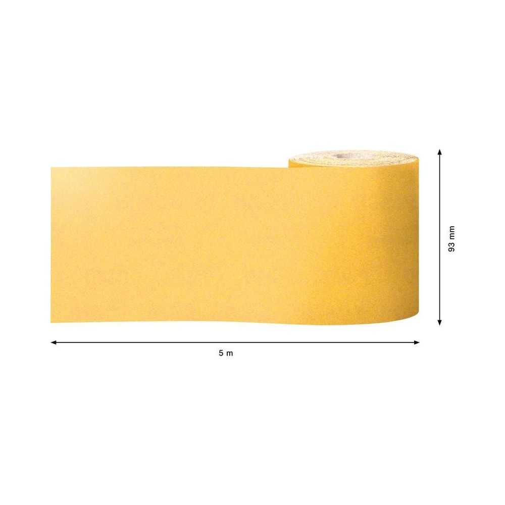 Rolka żółtego papieru ściernego, długość 5m, szerokość 93mm.