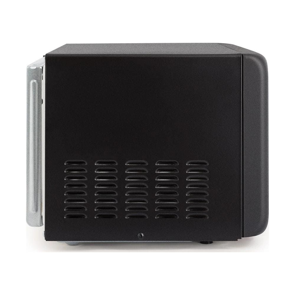 Micro-ondes noir de côté avec des évents en bas.