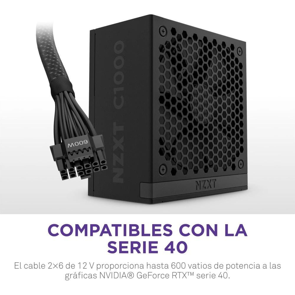 Alimentatore NZXT C1000 nero con cavi ed etichetta 600W.