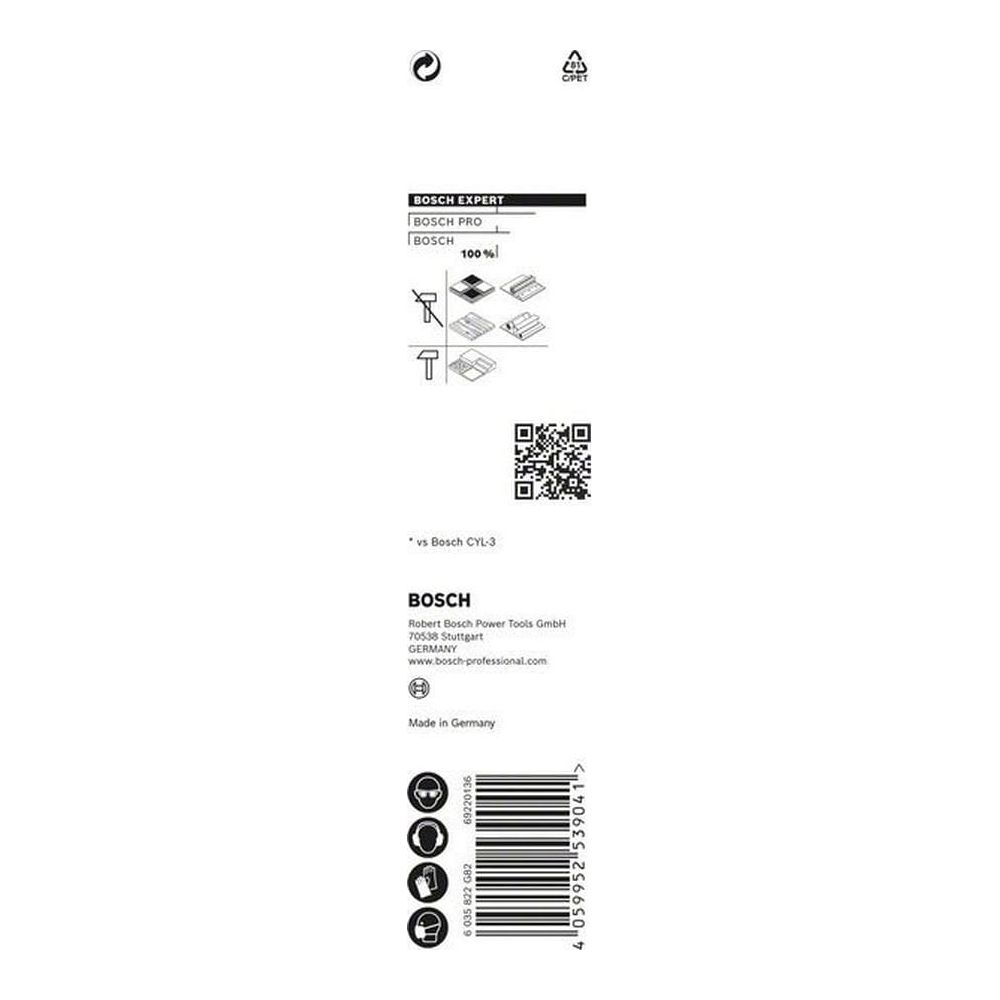 Informacje o produkcie Bosch Expert z diagramami, kodem QR i adresem firmy.