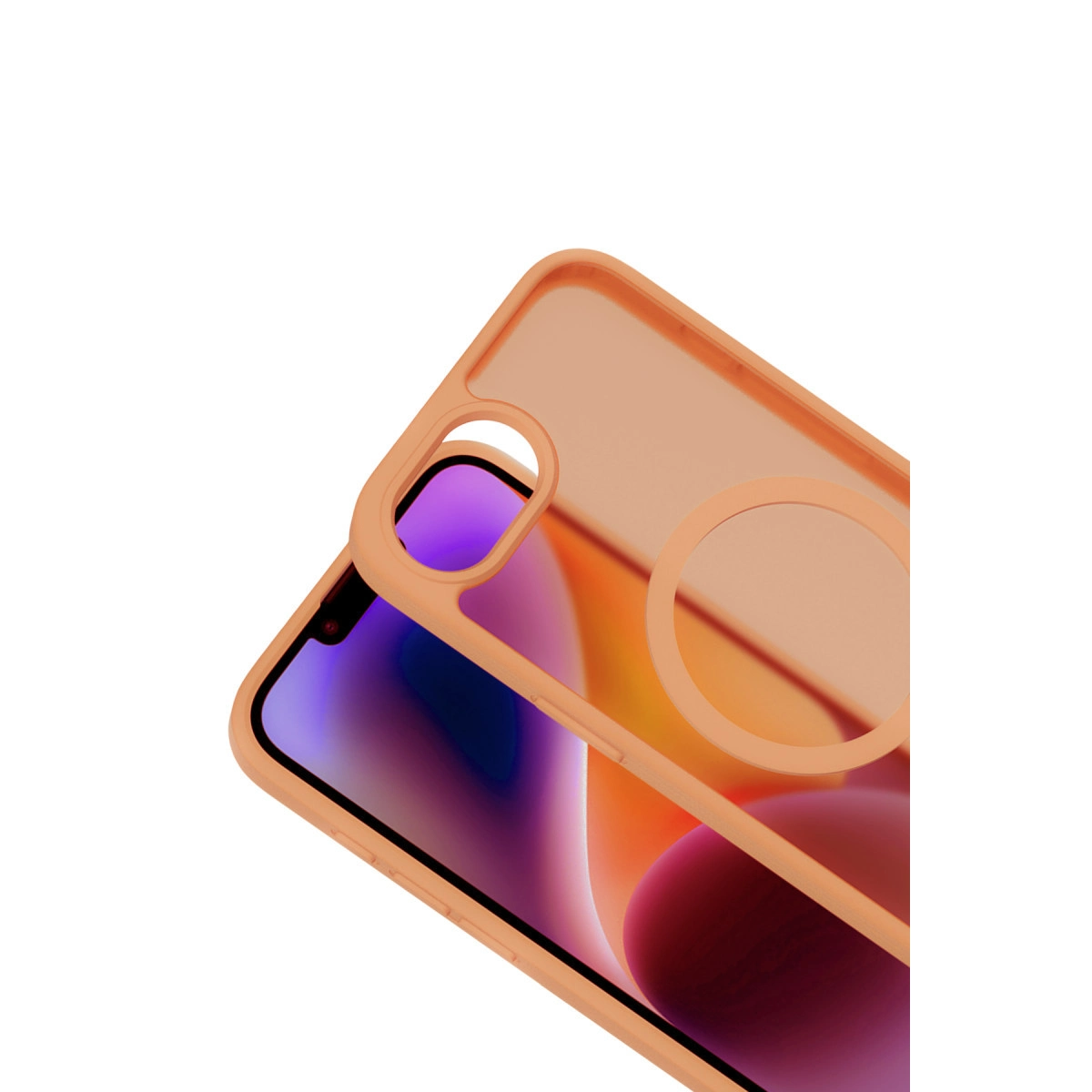 Turuncu telefon kılıfı bir akıllı telefona yerleştirilmiş.