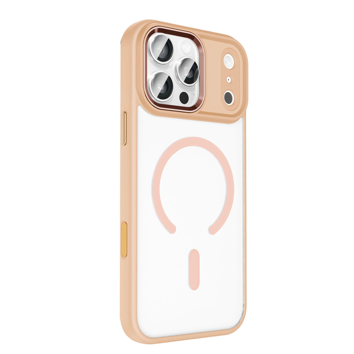 Arkada pembe manyetik halkalı şeffaf telefon kılıfı.
