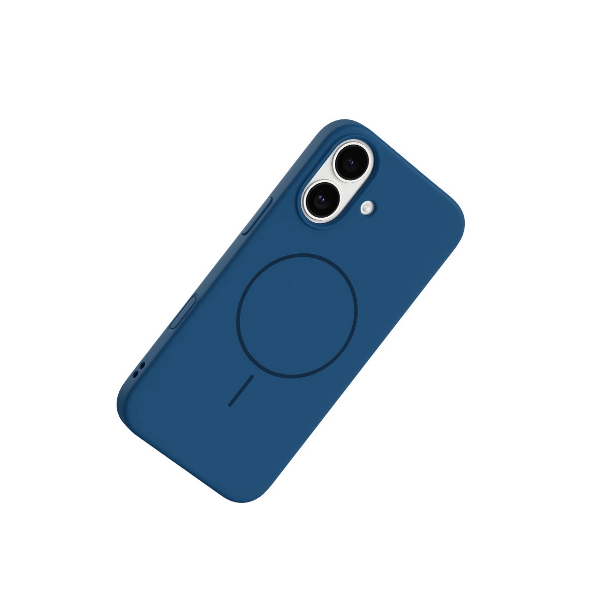 İki kamera lensli ve manyetik halkalı lacivert telefon kılıfı.