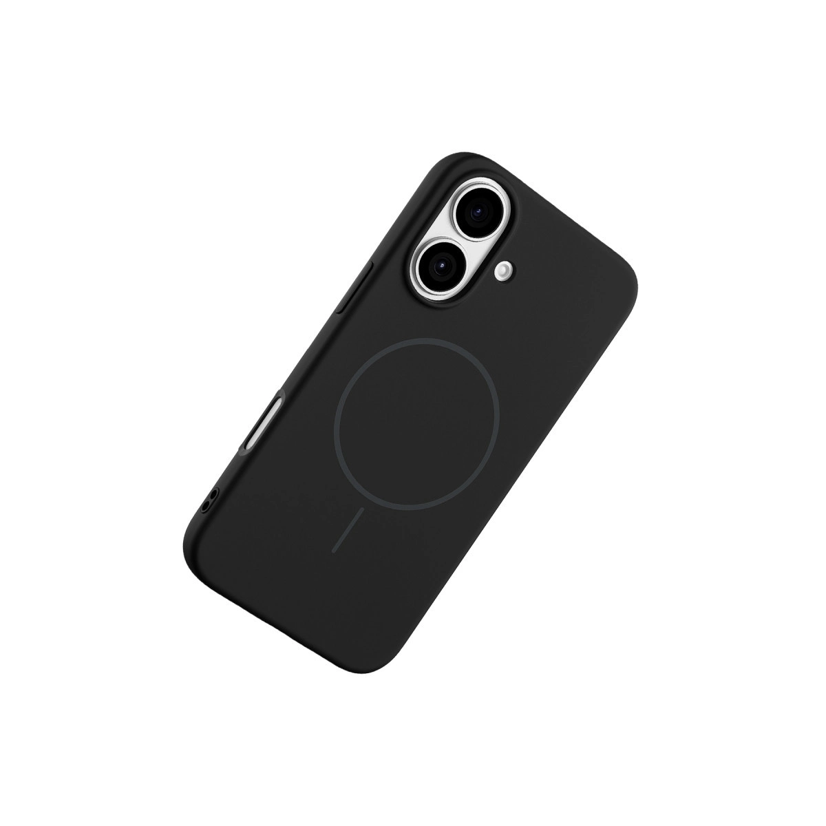 İki kamera lensli ve dairesel mıknatıslı siyah telefon kılıfı.
