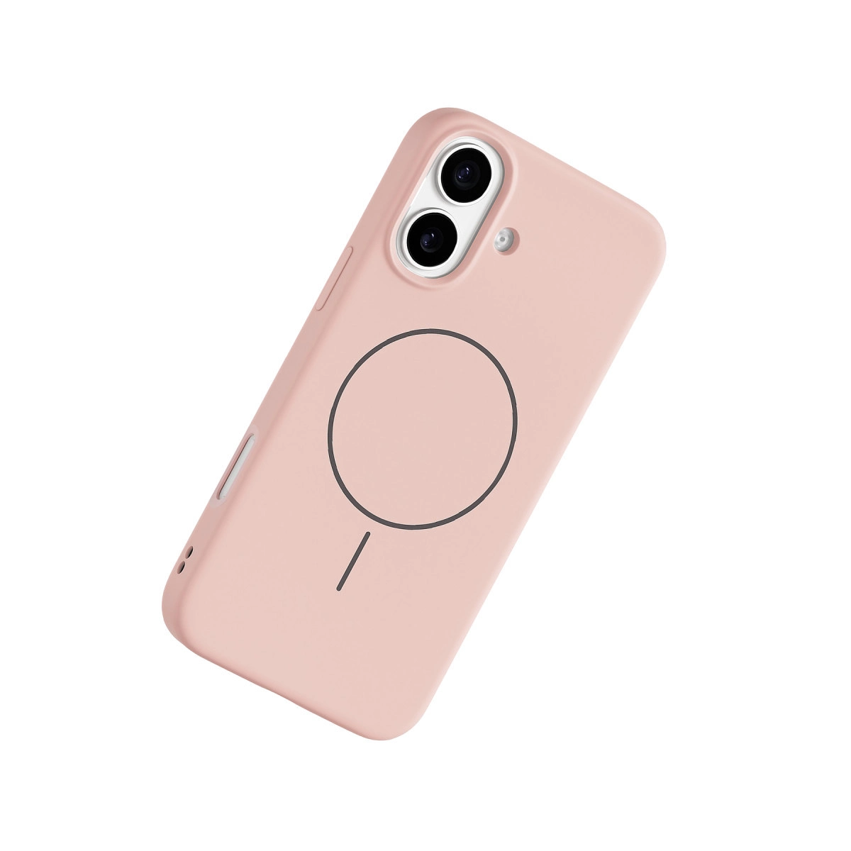 İki kamera lensli ve manyetik halka tasarımlı pembe telefon kılıfı.
