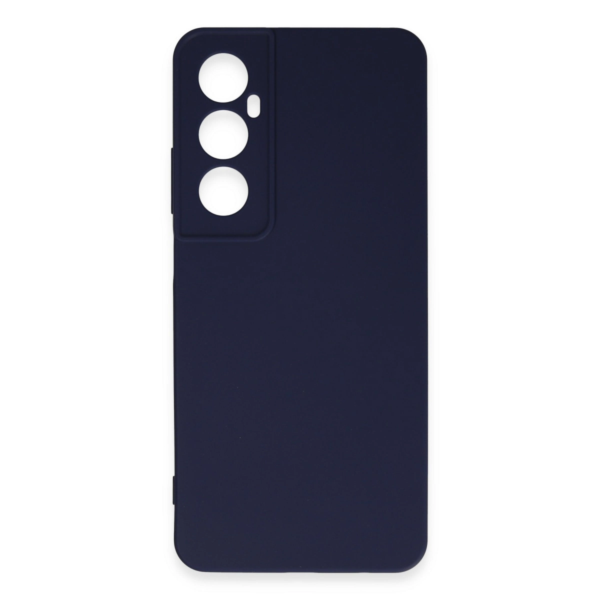 Üç kamera ve flaş için kesikli lacivert telefon kılıfı.