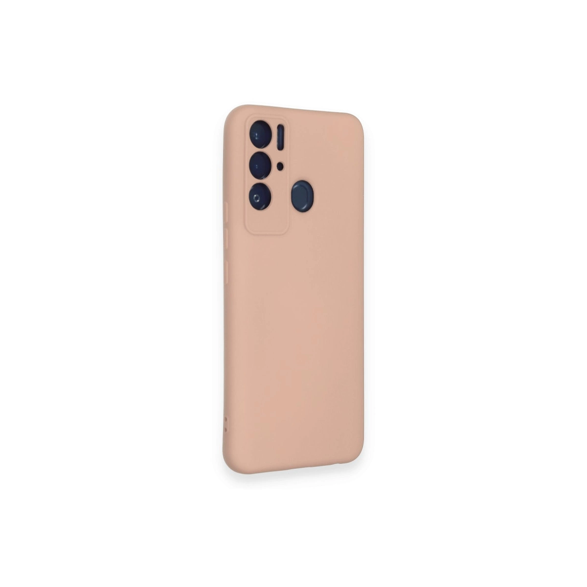 Kamera lensi oyuntulu şeftali rengi telefon kılıfı.